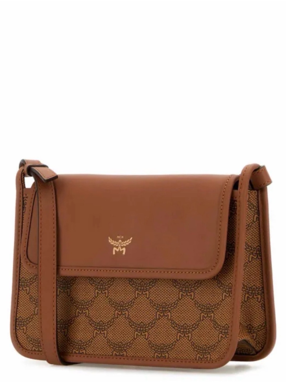 MCM Cognac Brown Logo-Print Leather Crossbody Bag